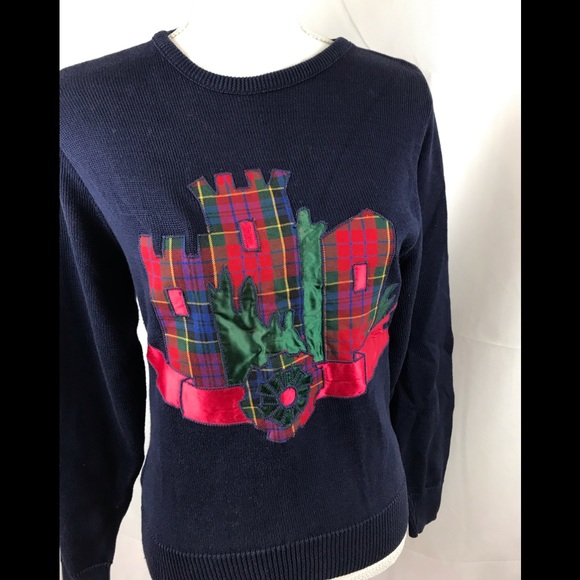 Navy Cotton Holiday Long Sleeve Sweater Sz M - Picture 6 of 8